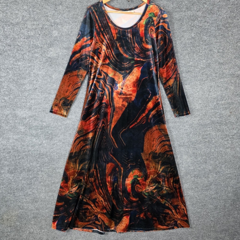 Soft Surroundings Velvet Maxi Dress S Artsy Marble Pockets Boho Long Sleeves - Picture 4 of 8